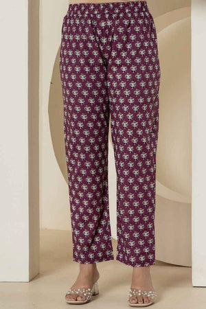 Violet Floral Print Sequins Work Pure Cotton Kurti Pant Set
