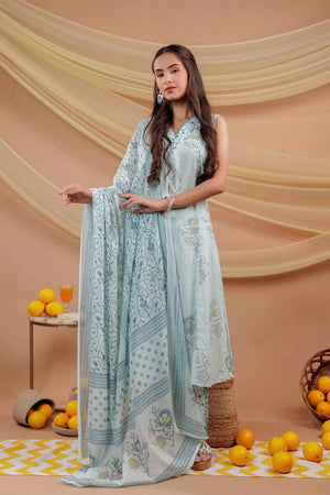 Blue Floral Print Pure Cotton Kurti Pant Set