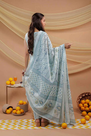 Blue Floral Print Pure Cotton Kurti Pant Set