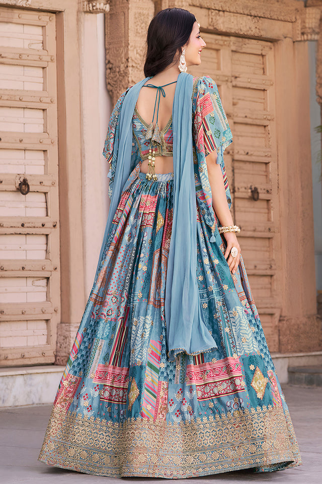 Light Blue Printed with Sequin Lehenga