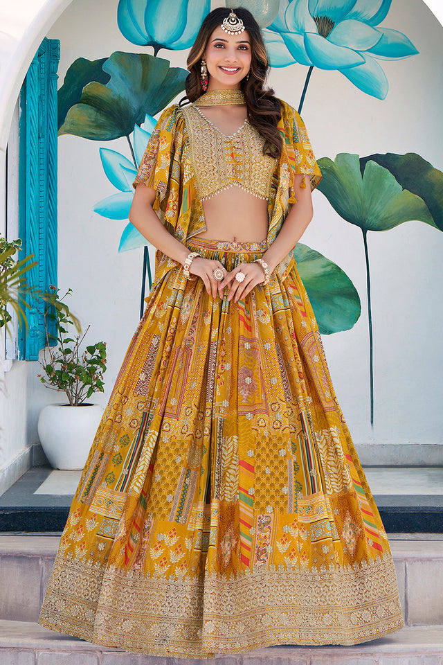 Yellow Printed with Sequin Lehenga
