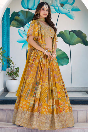 Yellow Printed with Sequin Lehenga