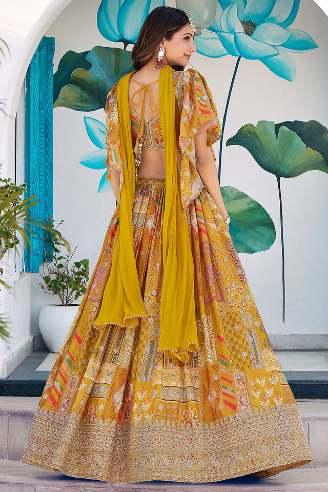 Yellow Printed with Sequin Lehenga