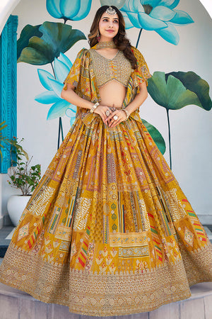 Yellow Printed with Sequin Lehenga
