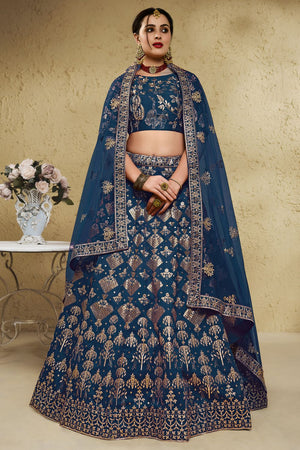 Blue Sequin with Embroidered Art Silk Lehenga (7055-BLUE)