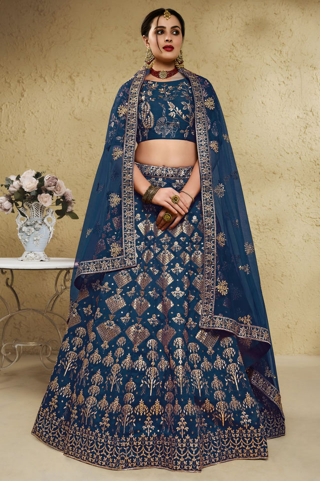 Blue Sequin with Embroidered Art Silk Lehenga (7055-BLUE)