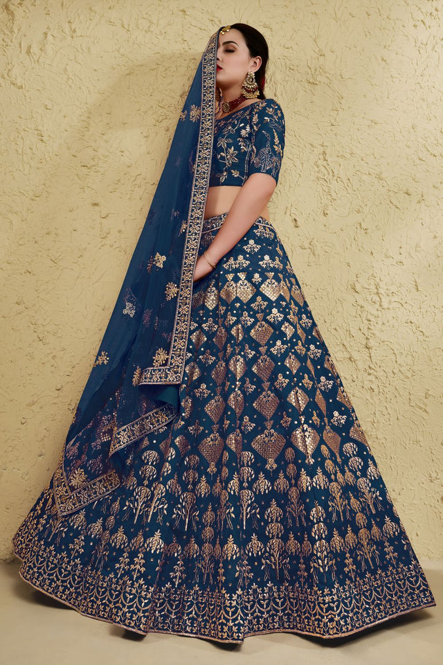 Blue Sequin with Embroidered Art Silk Lehenga (7055-BLUE)
