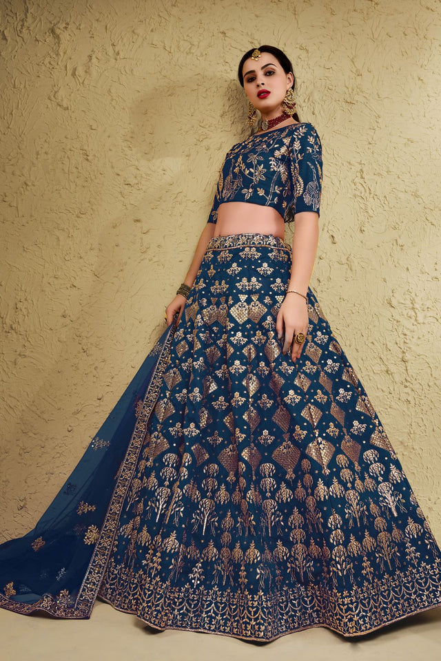 Blue Sequin with Embroidered Art Silk Lehenga (7055-BLUE)