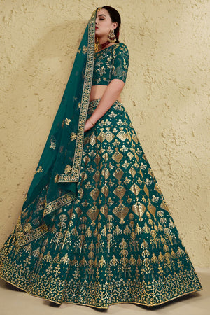 Green Sequin with Embroidered Art Silk Lehenga (7055-GREEN)
