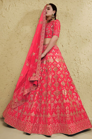 Peach Sequin with Embroidered Art Silk Lehenga (7055-PEACH)