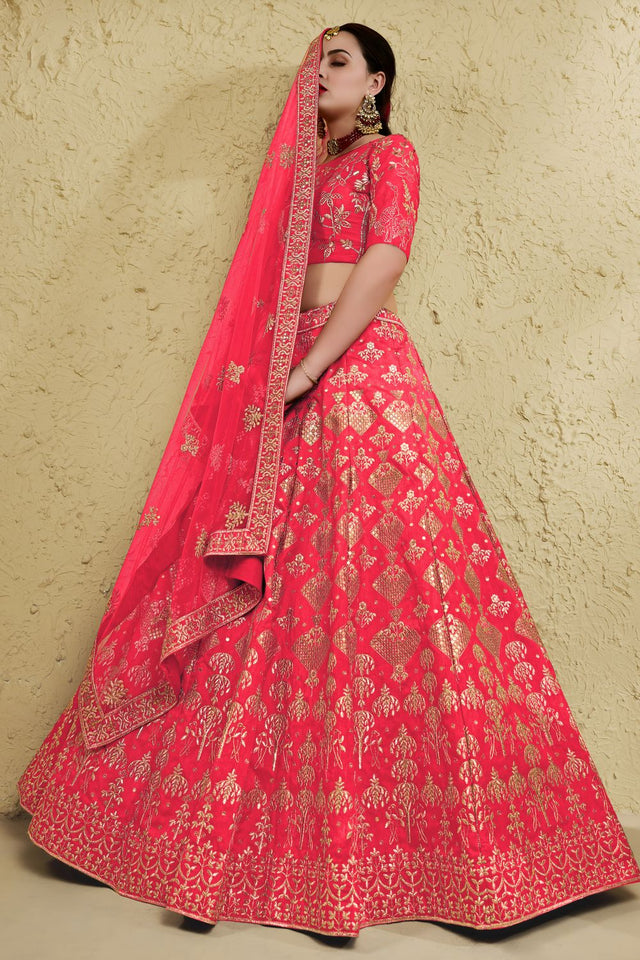 Peach Sequin with Embroidered Art Silk Lehenga (7055-PEACH)