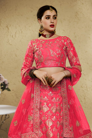 Peach Sequin with Embroidered Art Silk Lehenga (7055-PEACH)