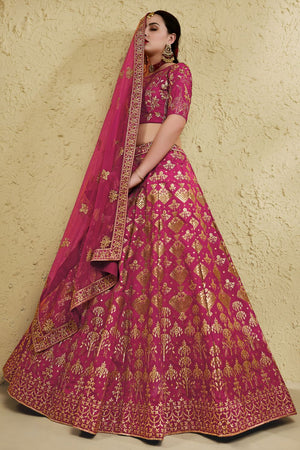 Pink Sequin with Embroidered Art Silk Lehenga (7055-PINK)