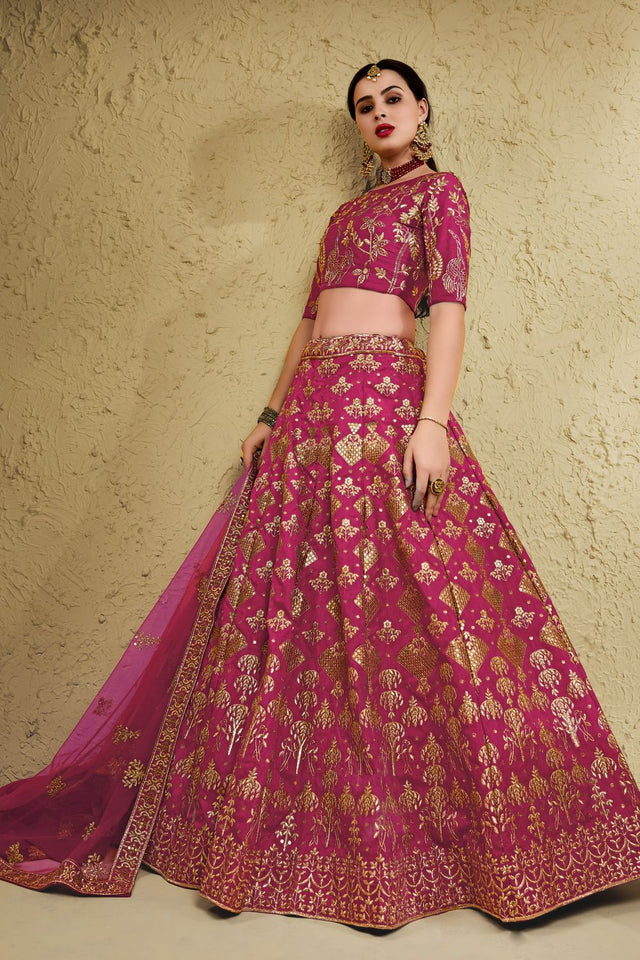 Pink Sequin with Embroidered Art Silk Lehenga (7055-PINK)