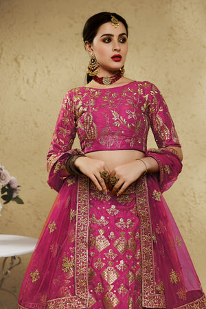 Pink Sequin with Embroidered Art Silk Lehenga (7055-PINK)