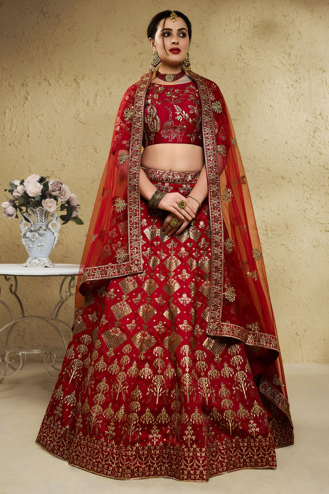 Red Sequin with Embroidered Art Silk Lehenga (7055-RED)