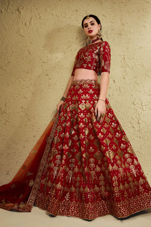 Red Sequin with Embroidered Art Silk Lehenga (7055-RED)