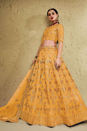 Yellow Sequin with Embroidered Art Silk Lehenga (7055-YELLOW)