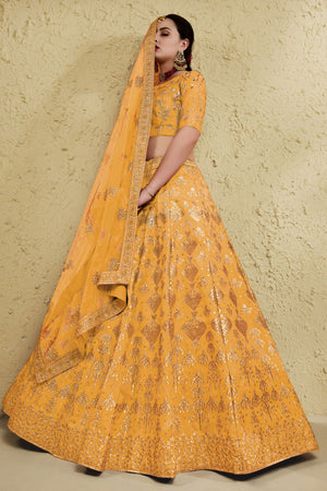 Yellow Sequin with Embroidered Art Silk Lehenga (7055-YELLOW)