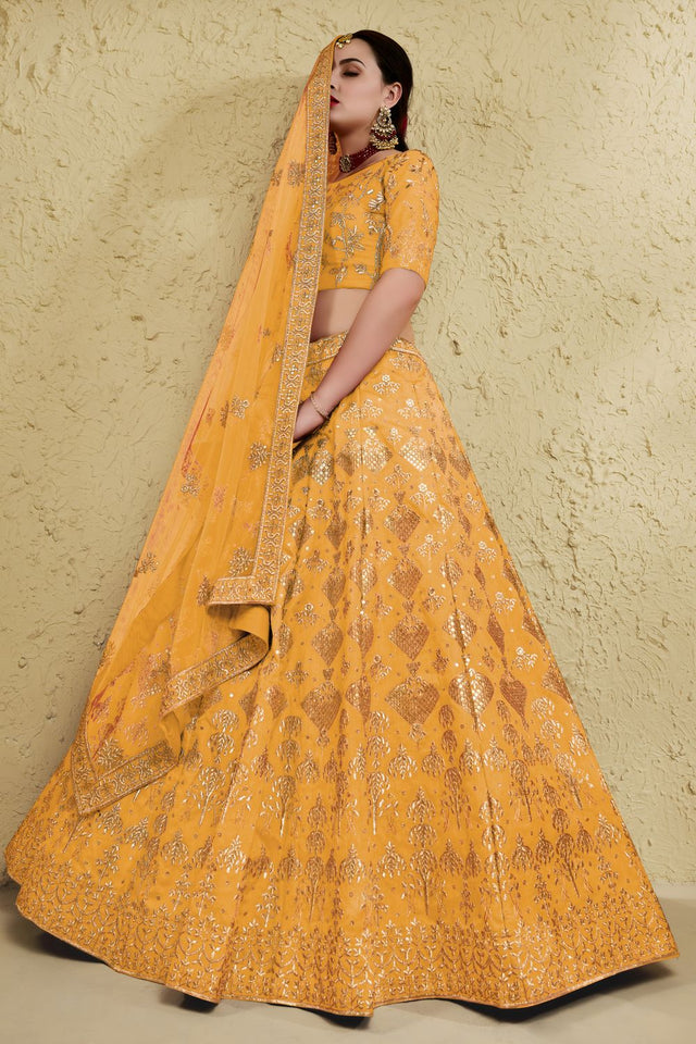 Yellow Sequin with Embroidered Art Silk Lehenga (7055-YELLOW)