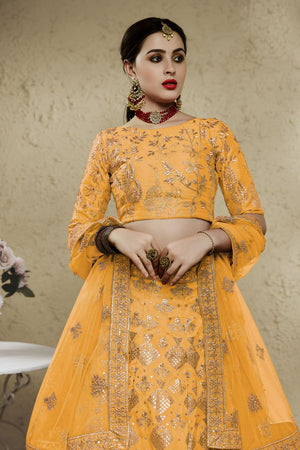 Yellow Sequin with Embroidered Art Silk Lehenga (7055-YELLOW)