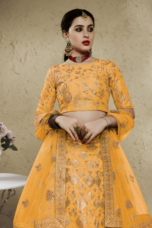 Yellow Sequin with Embroidered Art Silk Lehenga (7055-YELLOW)