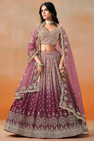 Multi Color Floral Sequin Georgette Lehenga (7086 Marron MEGHALYAZ)