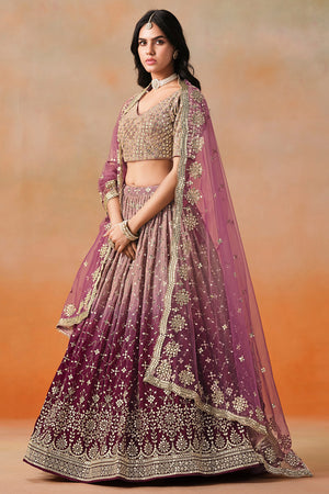 Multi Color Floral Sequin Georgette Lehenga (7086 Marron MEGHALYAZ)