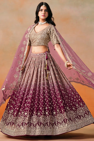Multi Color Floral Sequin Georgette Lehenga (7086 Marron MEGHALYAZ)