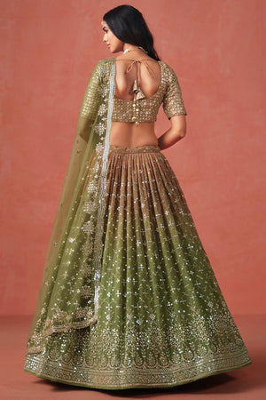 Brown Floral Sequin Georgette Lehenga