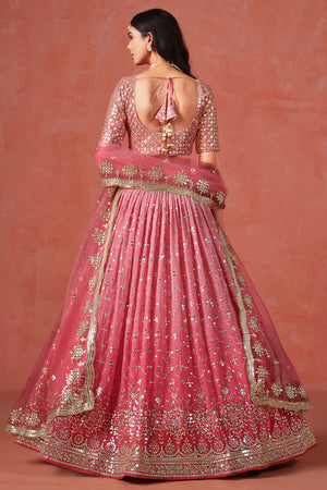 Peach Floral Sequin Georgette Lehenga