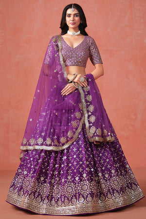 Violet Floral Sequin Georgette Lehenga