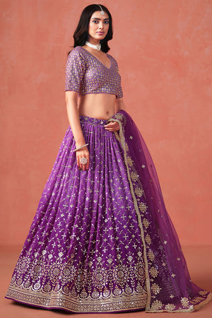 Violet Floral Sequin Georgette Lehenga