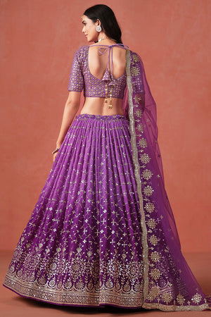 Violet Floral Sequin Georgette Lehenga