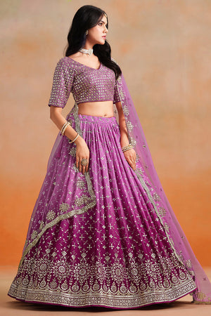 Pink Floral Sequin Georgette Lehenga