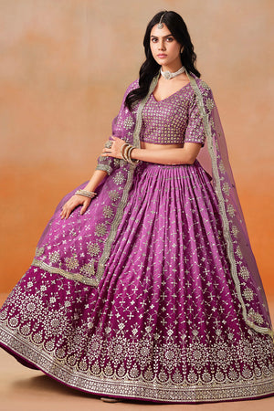 Pink Floral Sequin Georgette Lehenga