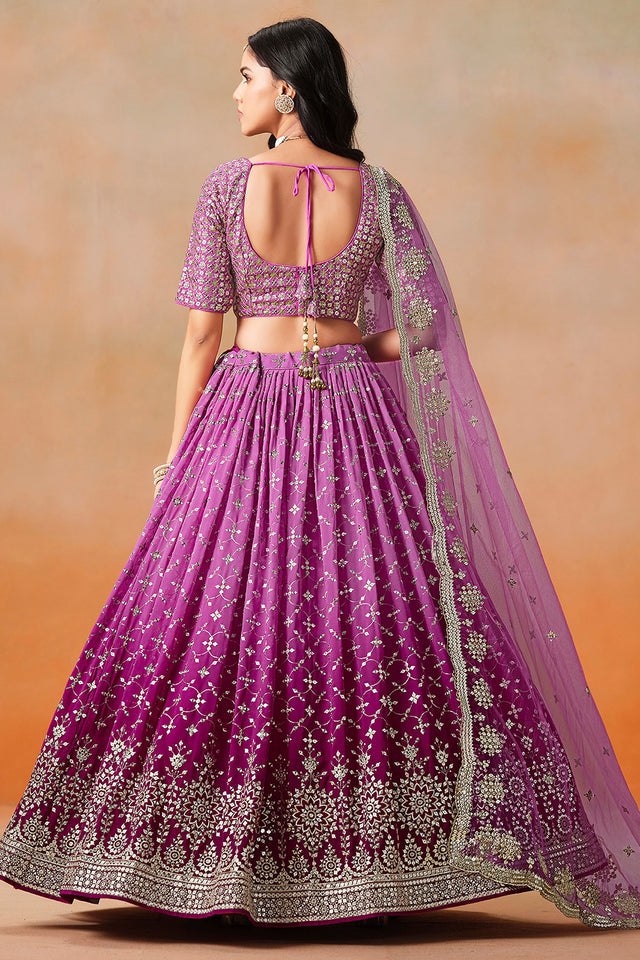 Pink Floral Sequin Georgette Lehenga