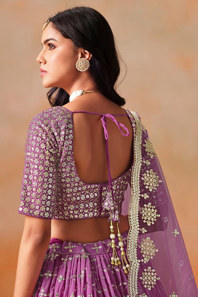 Pink Floral Sequin Georgette Lehenga