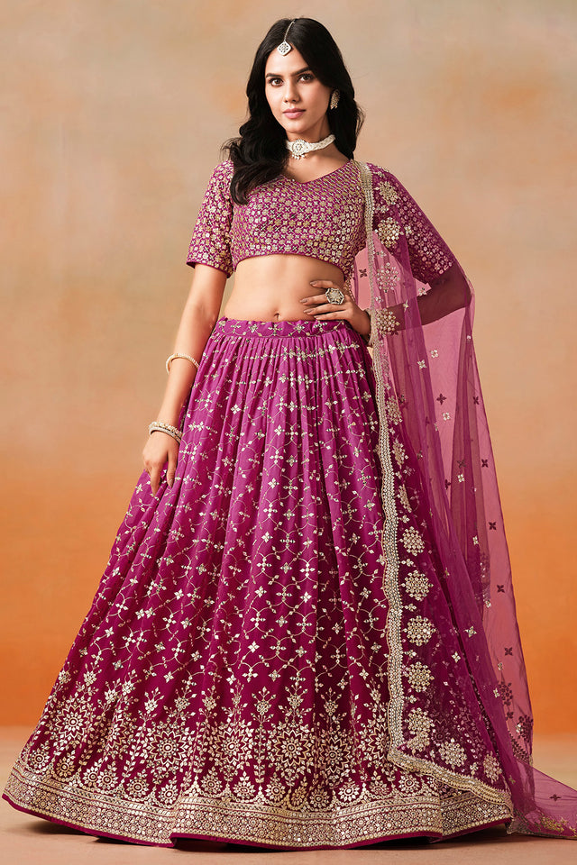 Multi Color Floral Sequin Chinon Silk Lehenga