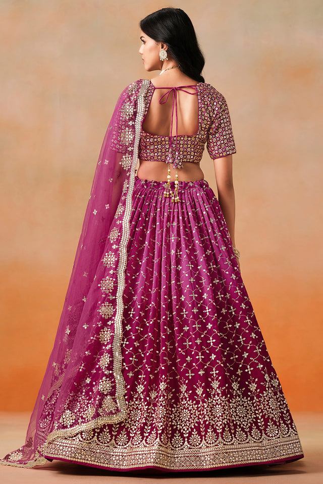 Multi Color Floral Sequin Chinon Silk Lehenga