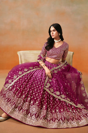 Multi Color Floral Sequin Chinon Silk Lehenga