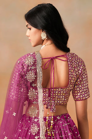 Multi Color Floral Sequin Chinon Silk Lehenga
