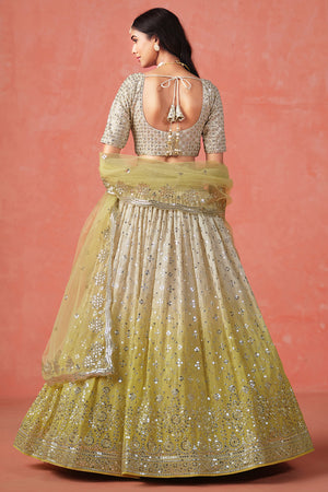Yellow Floral Sequin Chinon Silk Lehenga
