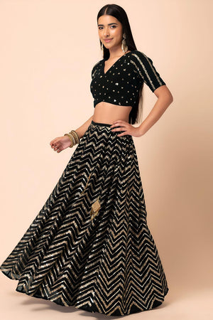 Black Sequin Georgette Lehenga (7094-Black)