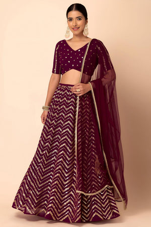 Maroon Sequin Georgette Lehenga (7094-Maroon)