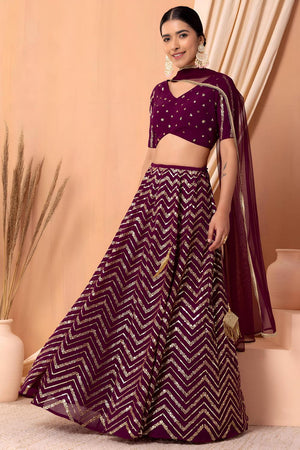 Maroon Sequin Georgette Lehenga (7094-Maroon)