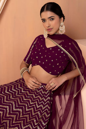 Maroon Sequin Georgette Lehenga (7094-Maroon)