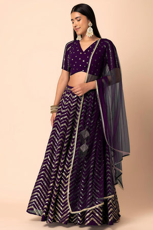 Violet Sequin Georgette Lehenga (7094-Purple)