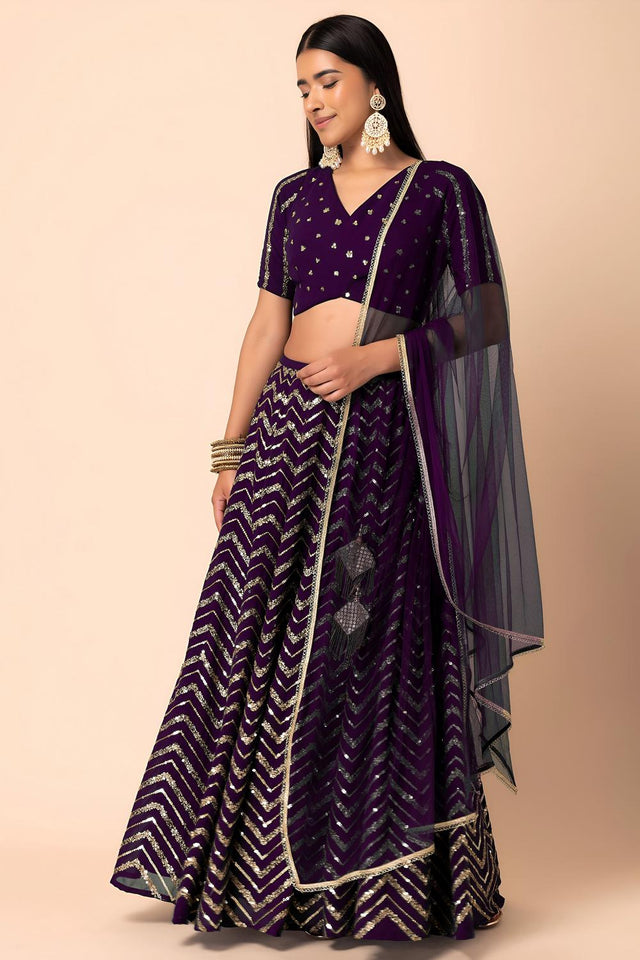 Violet Sequin Georgette Lehenga (7094-Purple)