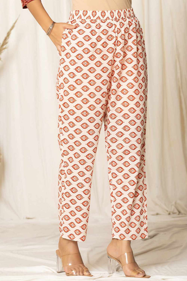 Maroon Paisley Print Cotton Kurti Pant Set